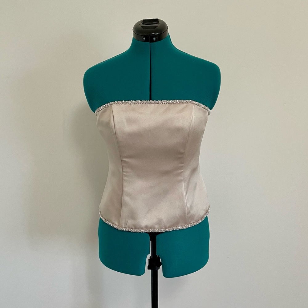 Champagne Satin Beaded Strapless Corset Top